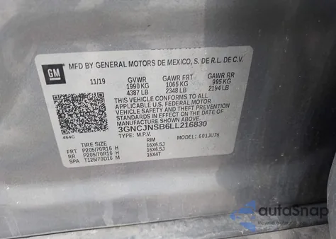 2020 Chevrolet Trax Awd Ls from USA, damaged, VIN 3GNCJNSB6LL216830